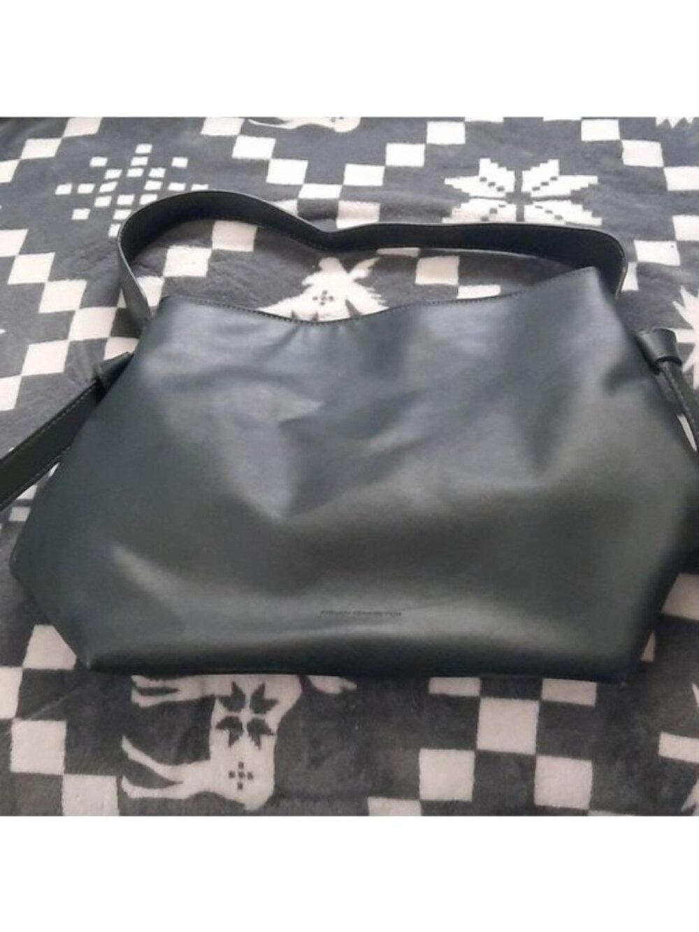 French Connection Black Leather Shoulder Snap Closure Handbag